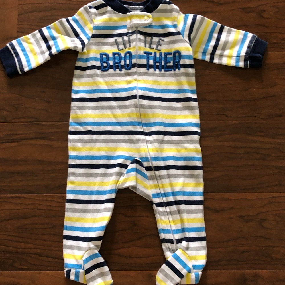 Little Brother Long Sleeve Zip Front Footed Onesie